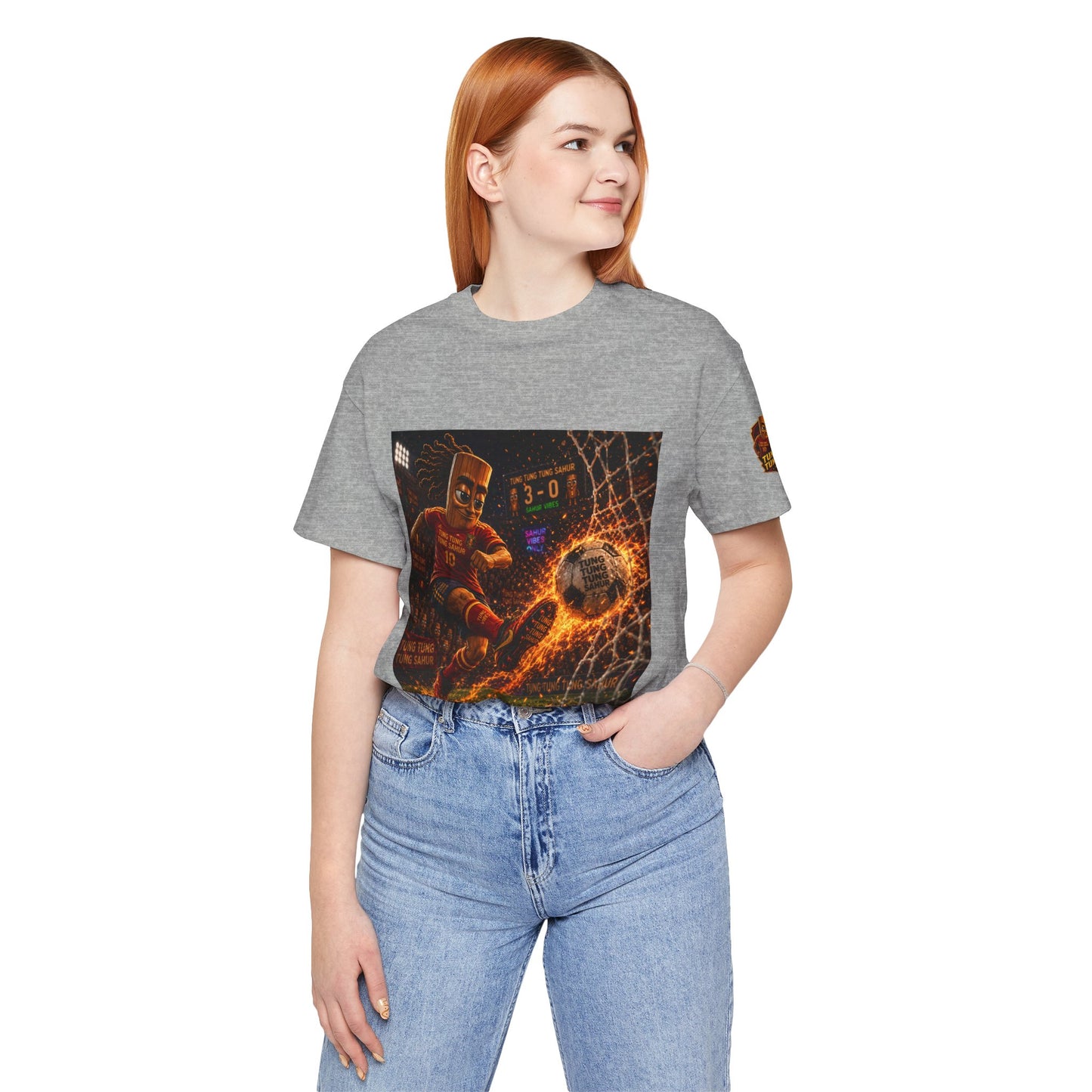 Tung Tung Tung Sahur Soccer Kick Firestorm Graphic Tee — ‘Goal’ Animated Kick Design