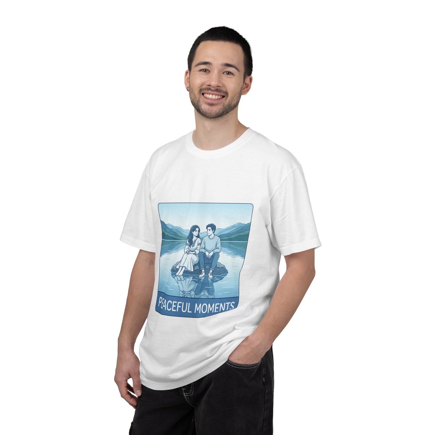 Peaceful Moments Tee — Couple Sitting by Lake Graphic T-Shirt