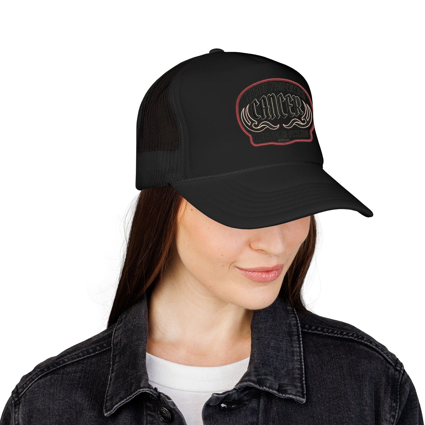Cancer Zodiac Trucker Hat — Vintage Embroidered Skull & Crab Design