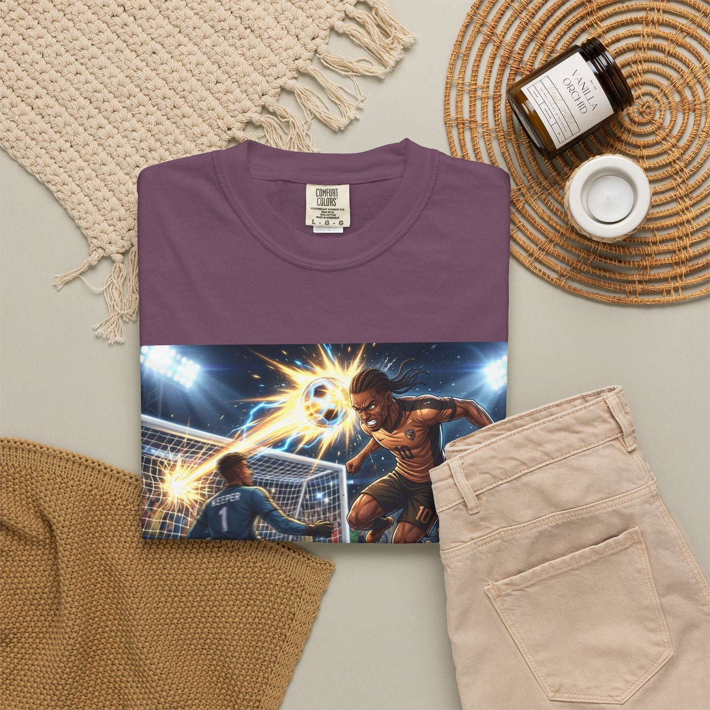 Soccer Goal Celebration T-Shirt — Action Football Scene Graphic Tee
