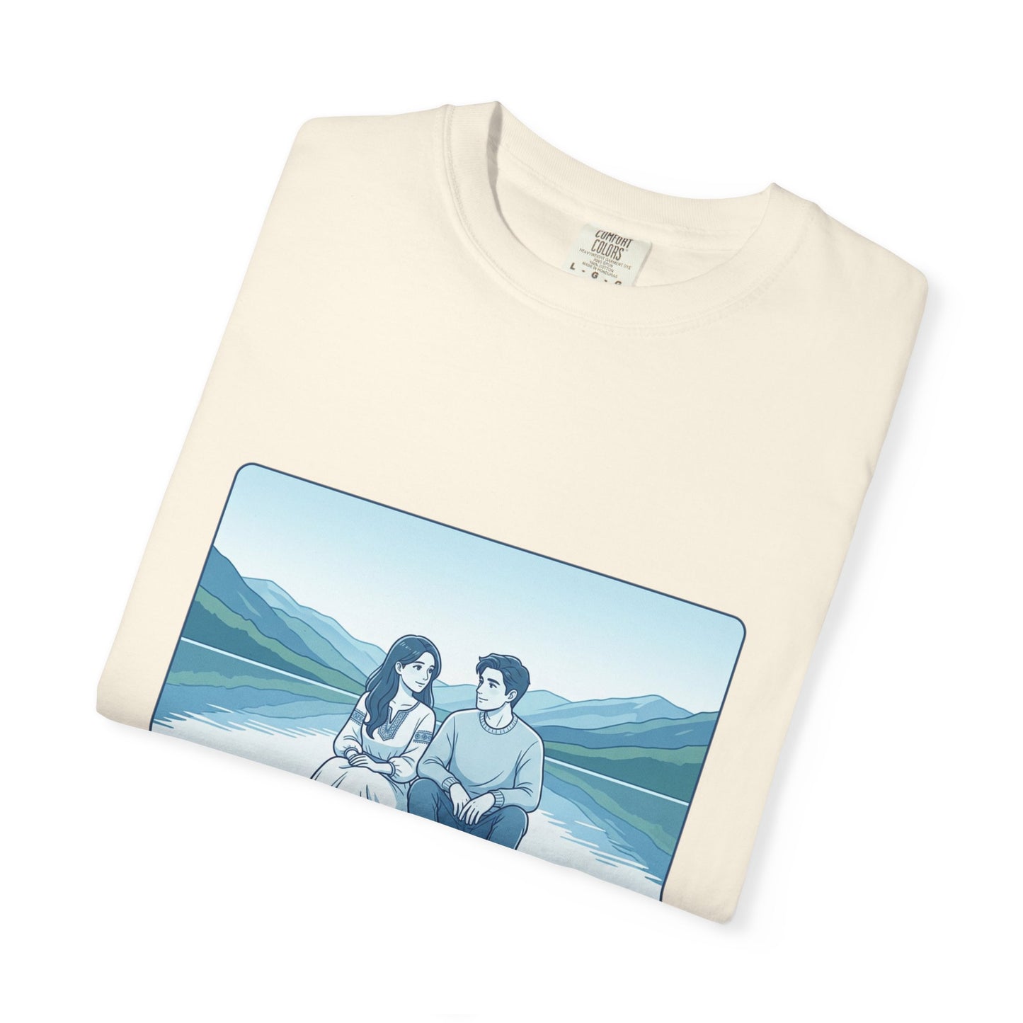 Peaceful Moments Tee — Couple Sitting by Lake Graphic T-Shirt