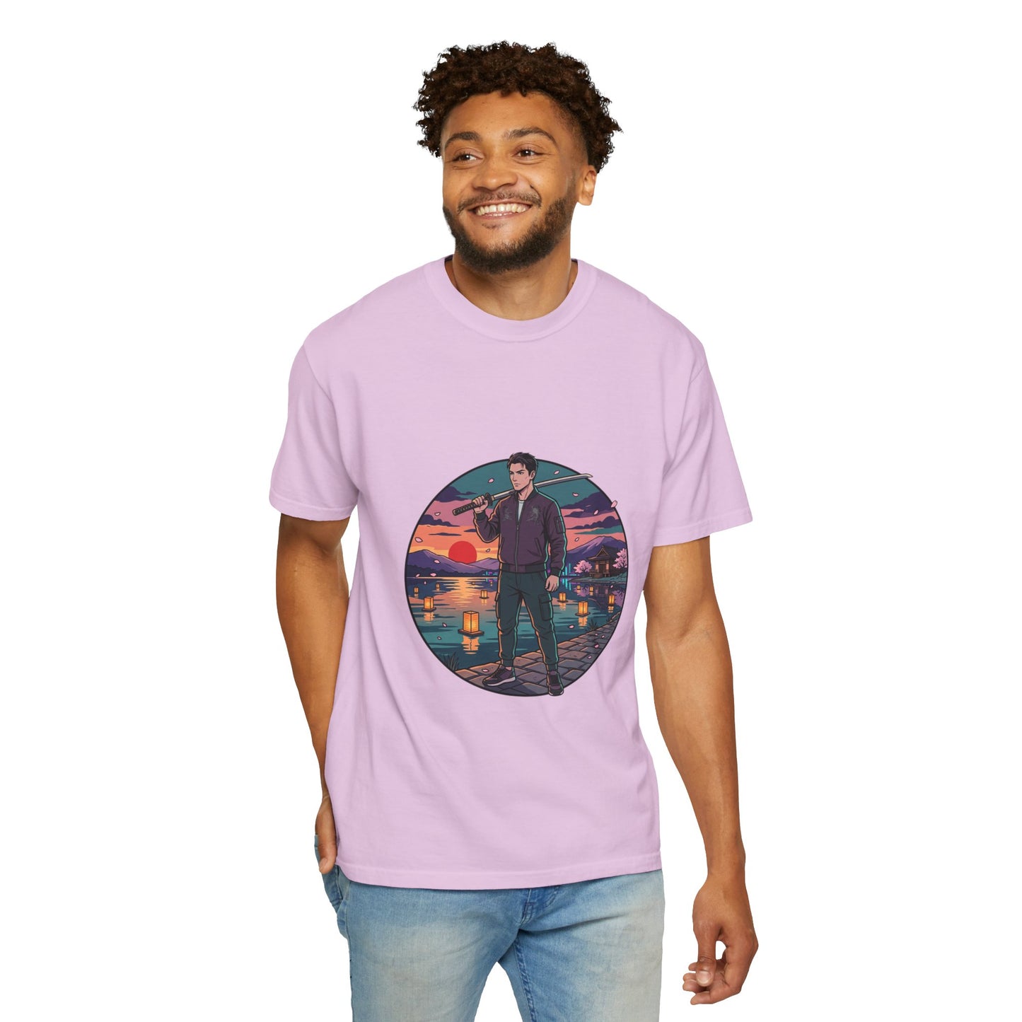 Vintage Night Harbor T-Shirt — Retro Sunset Fisherman Graphic Tee