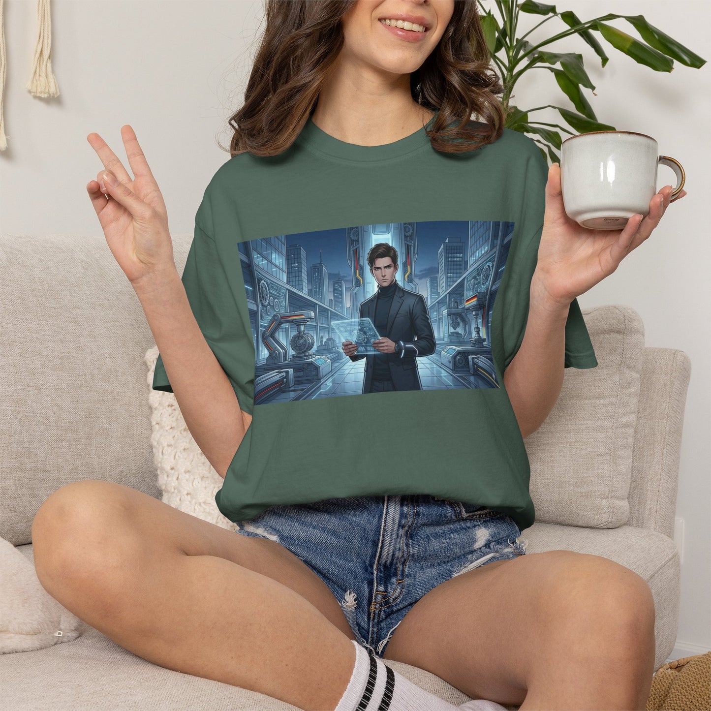 Cyberpunk Detective T-Shirt — Futuristic Noir Cityscape Graphic Tee