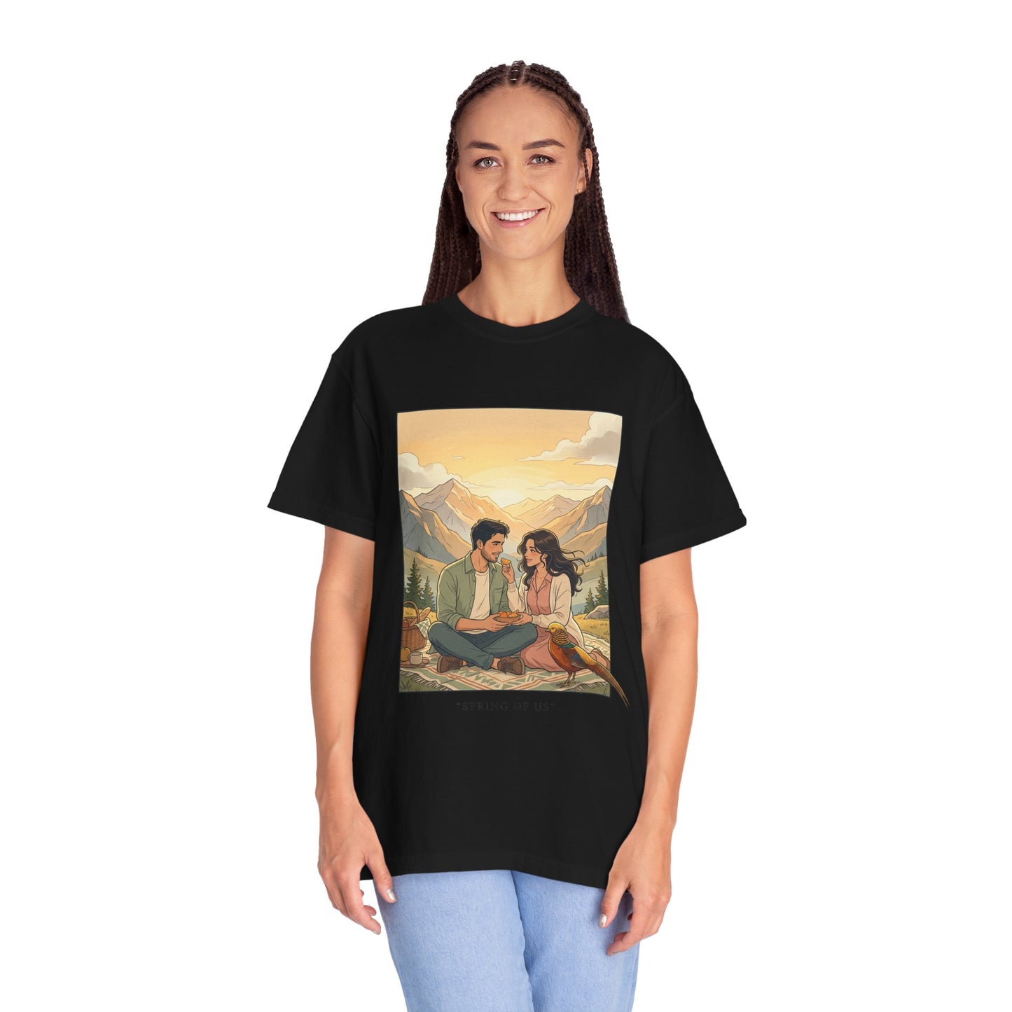 Couples Mountain Picnic T-Shirt — 'Opening Up' Scenic Graphic Tee