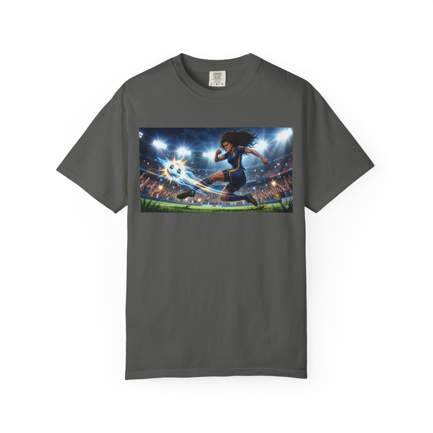 Soccer Kick Graphic T-Shirt — Energetic Stadium Football Design