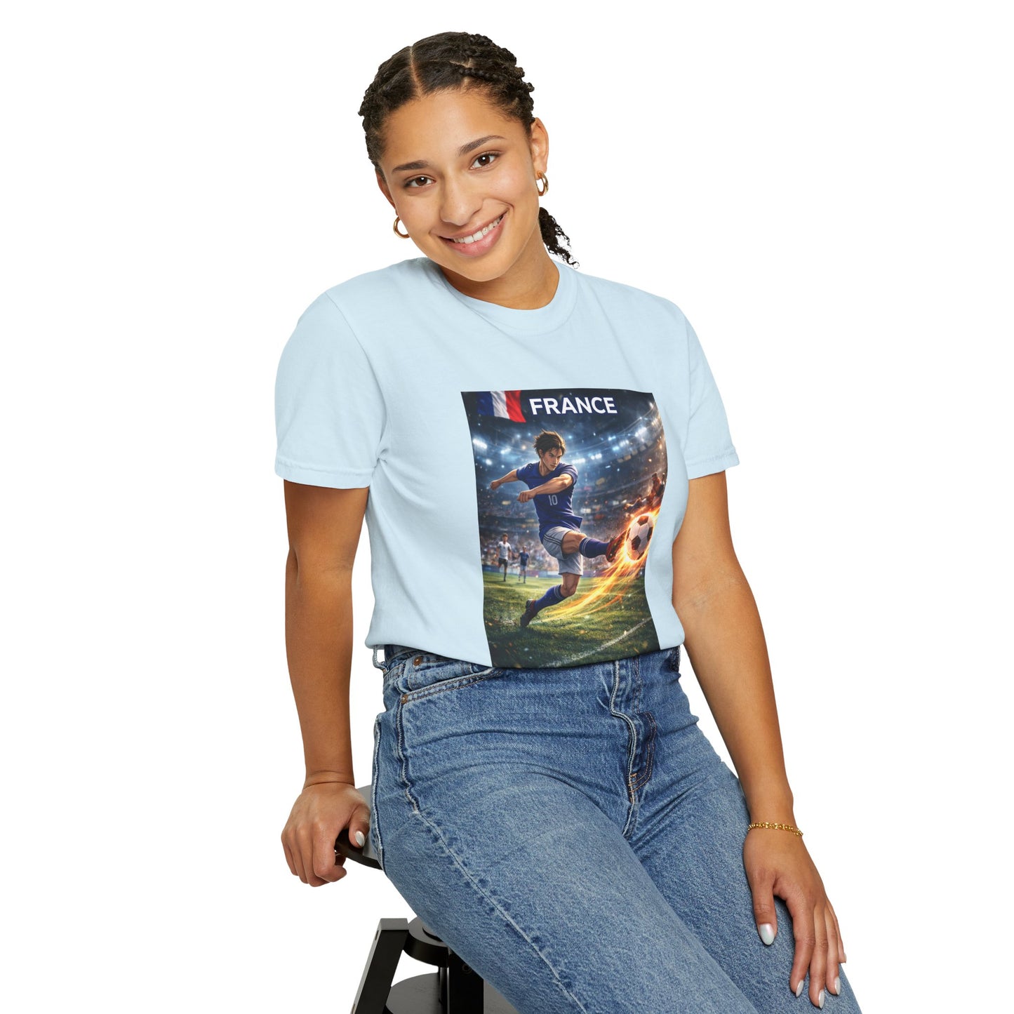 France Soccer Player Graphic T-Shirt — Football Kick Stadium Design