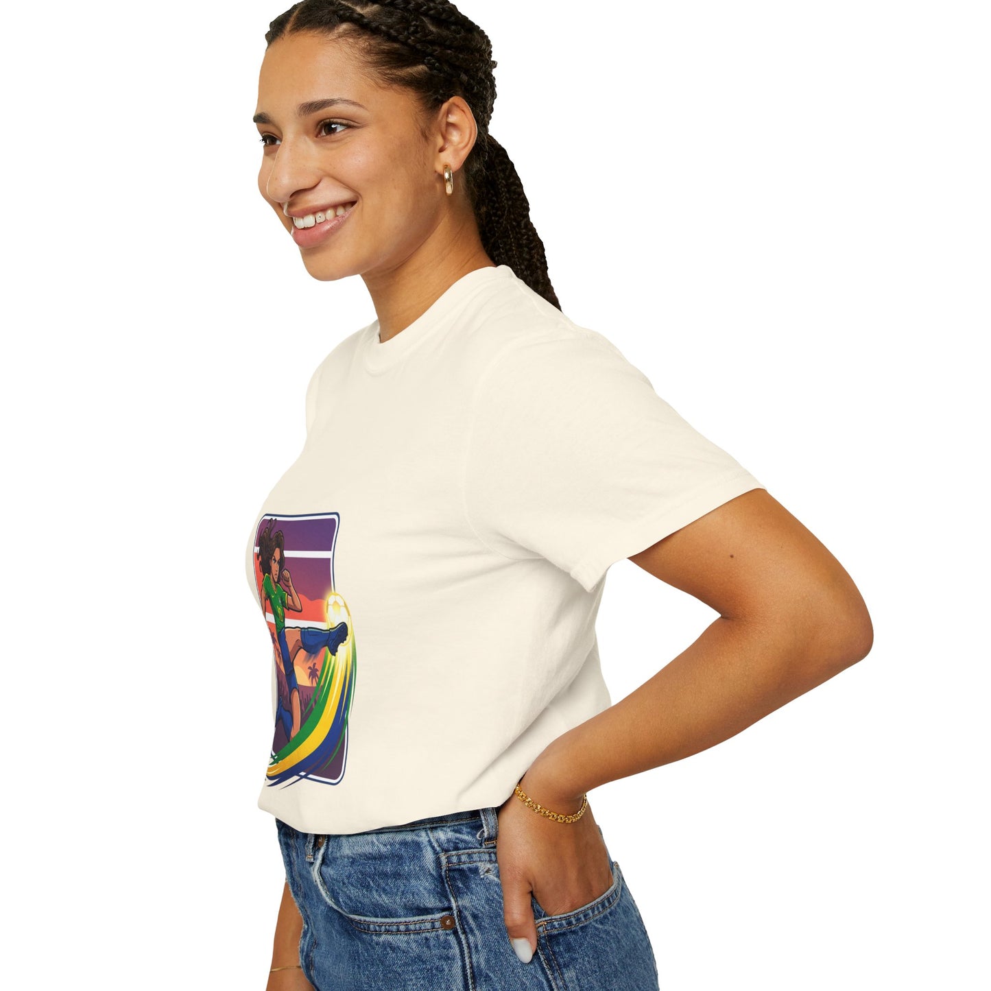 Surfing Sunset T-Shirt — Girl Surfer Rainbow Wave Graphic Tee