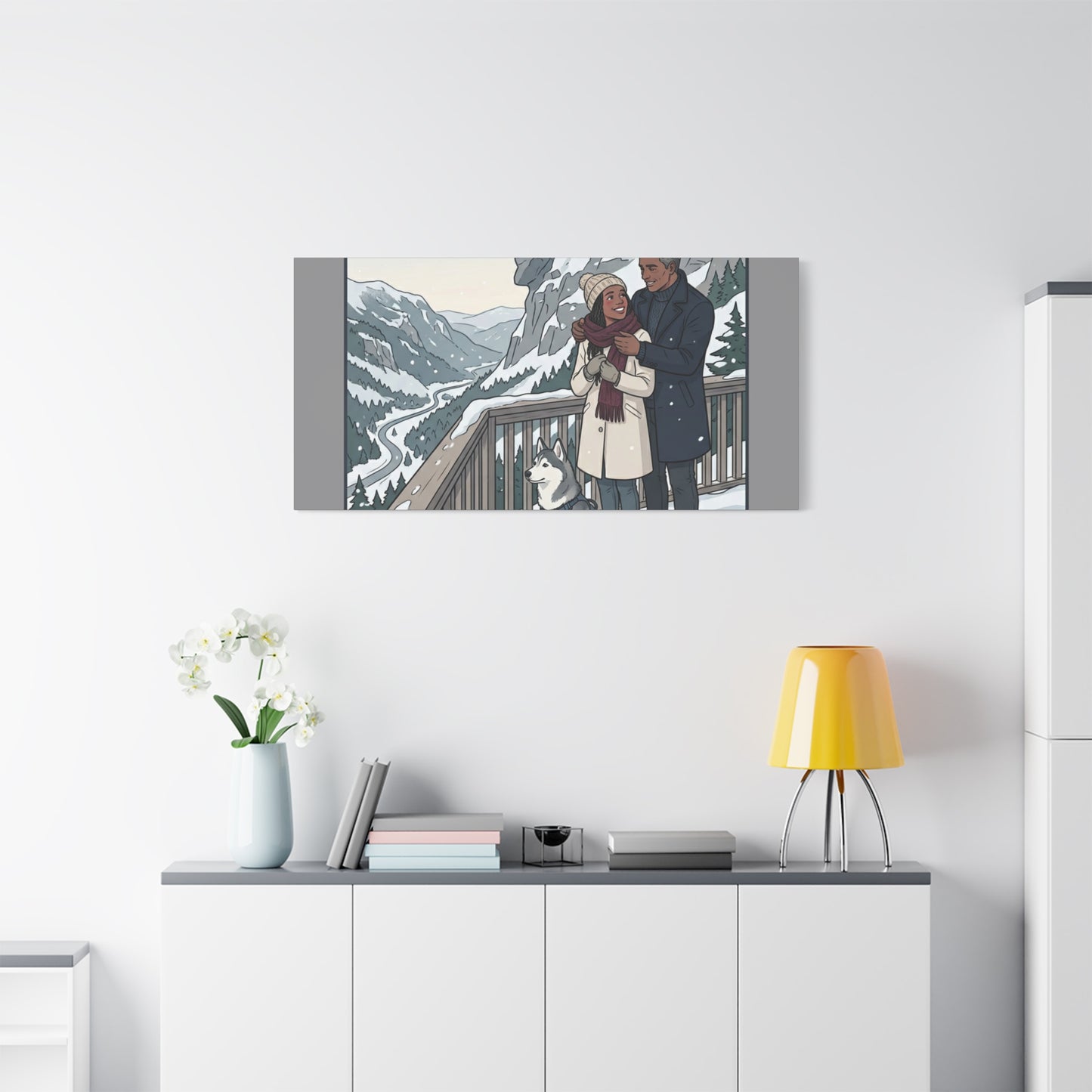 Franconia Notch Winter Couple Canvas Wall Art — Scenic New Hampshire Snowy Overlook Print