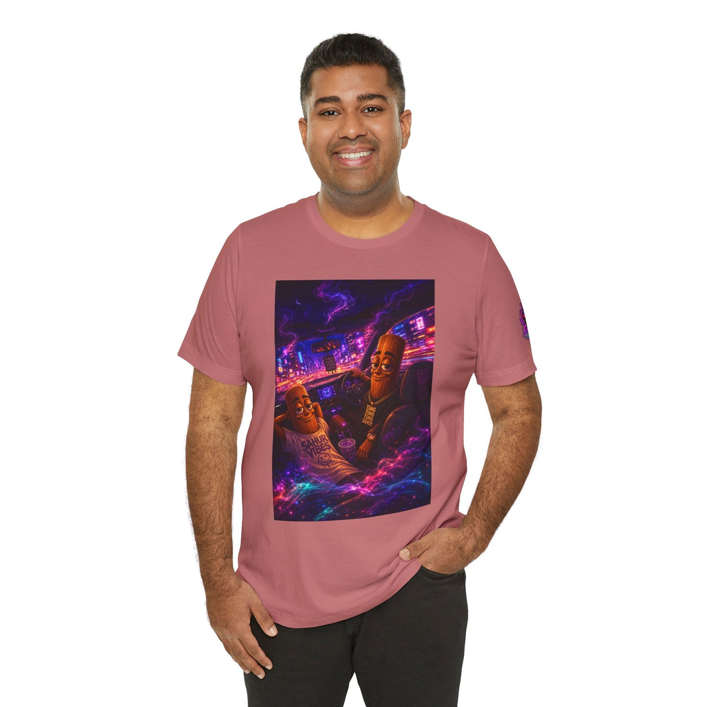Tung Tung Tung Sahur Who Ride Like Us T-Shirt — Night Cruise Vaporwave Graphic Tee
