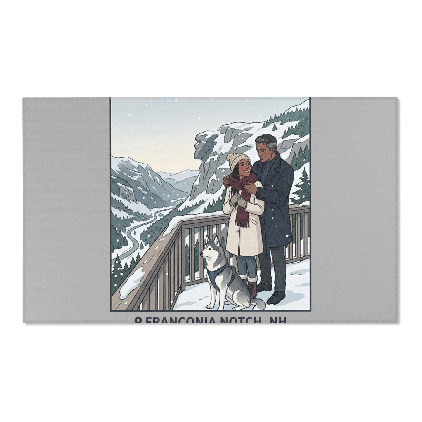 Franconia Notch Scenic Winter Area Rug — Couple & Husky Mountain Print