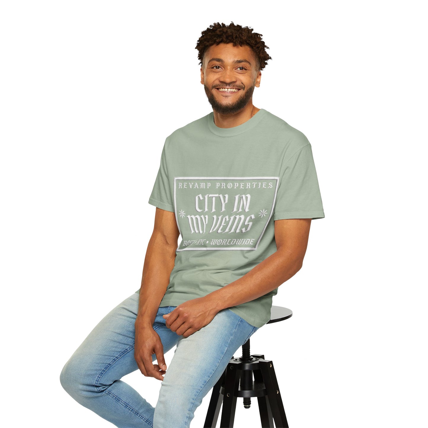 City In My Veins T‑Shirt — Vintage Cityscape Tee (Boston • NYC • Manchester)