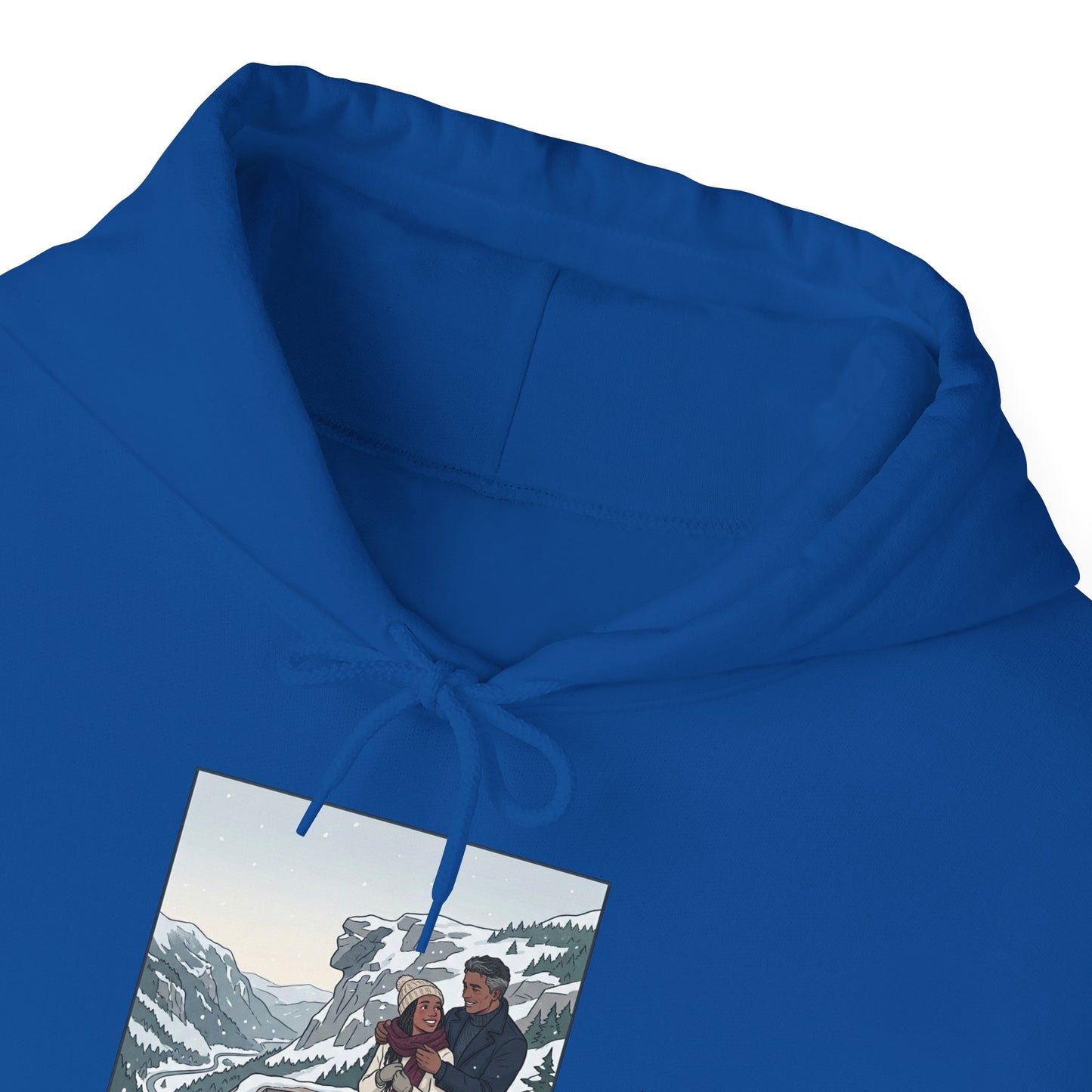Winter Couple Photo Hoodie — Vintage Alps Travel Graphic Sweatshirt