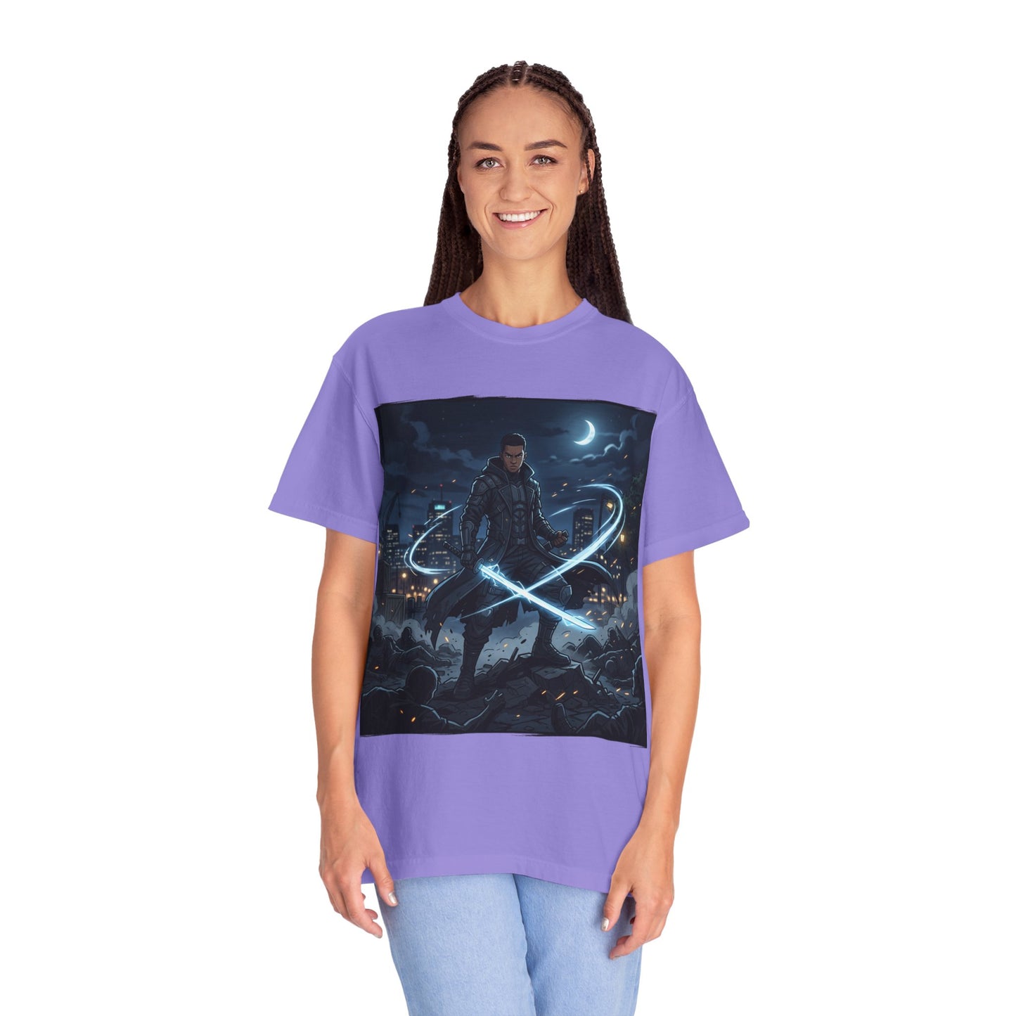 Urban Night Warrior T-Shirt — Neon Samurai Cityscape