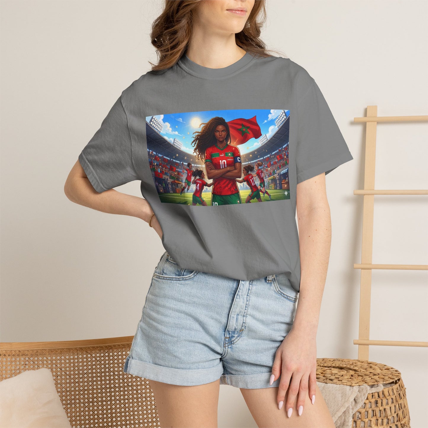 Morocco Soccer Champion Graphic T-Shirt — Inspiring Women’s Football Stadium Design