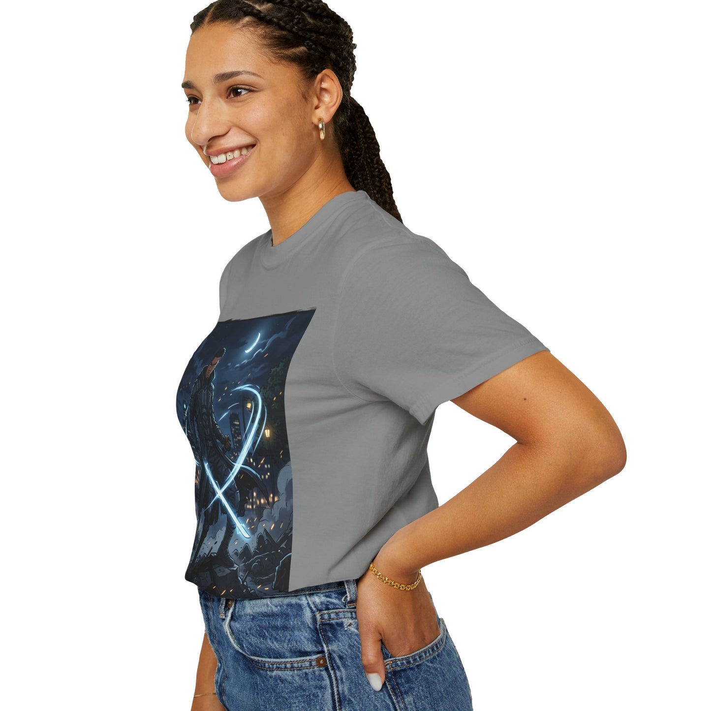 Urban Night Warrior T-Shirt — Neon Samurai Cityscape