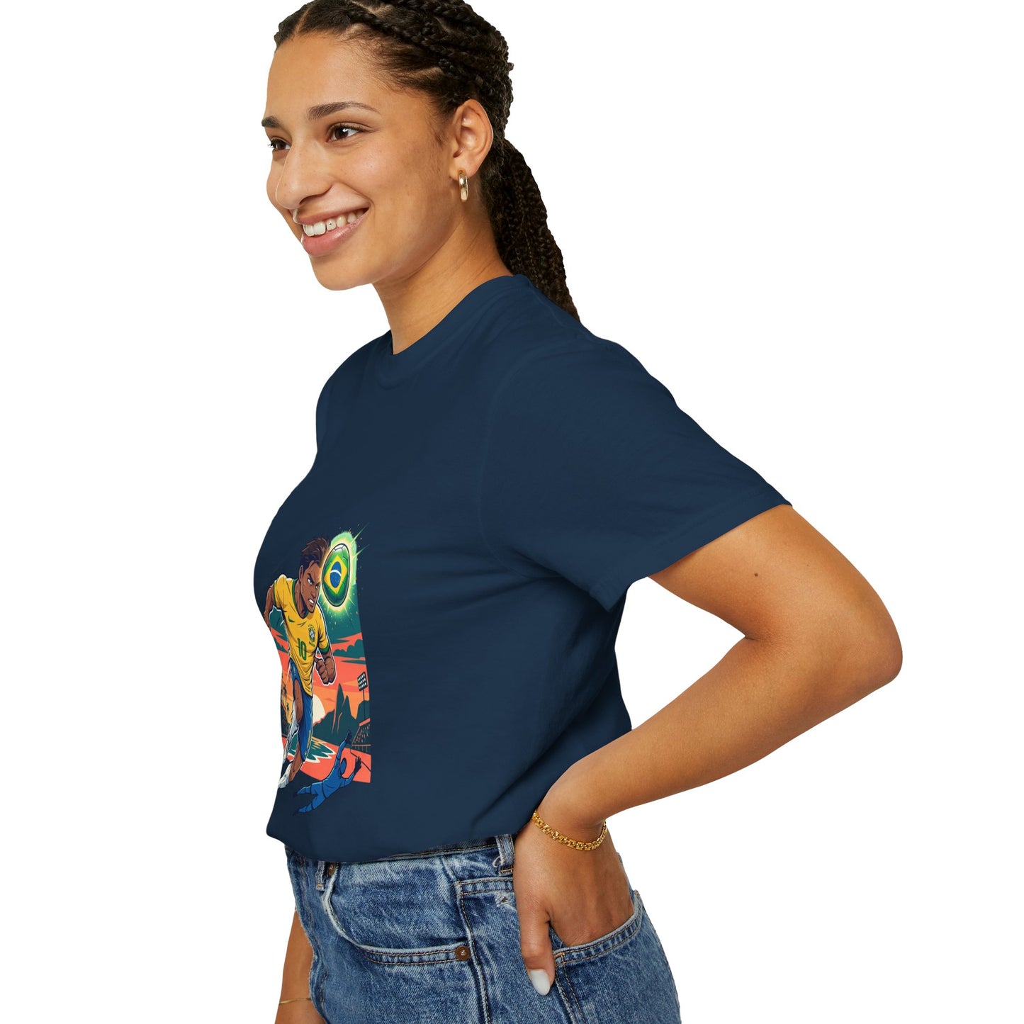 Brazil Soccer Player Graphic T-Shirt — Retro Sunset Football Tee