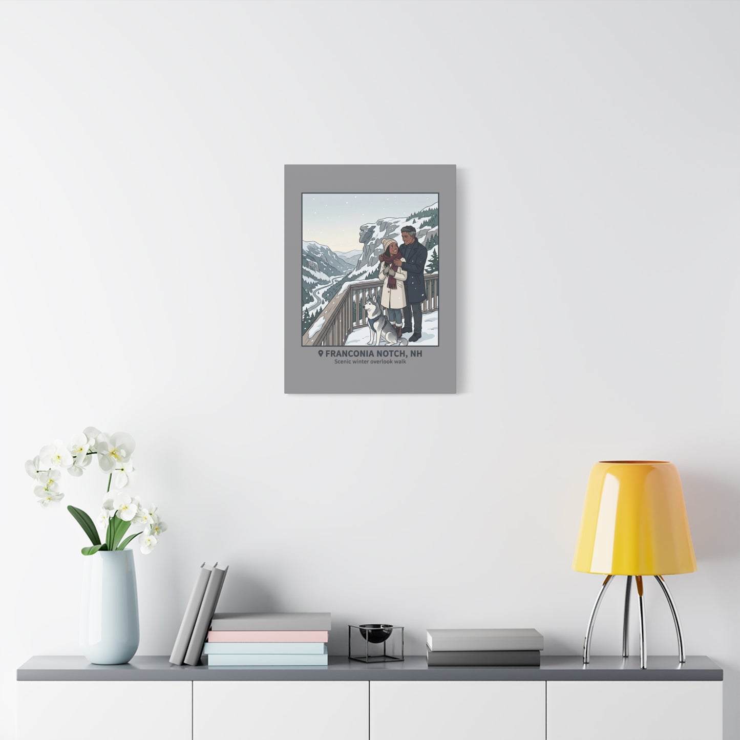 Franconia Notch Winter Couple Canvas Wall Art — Scenic New Hampshire Snowy Overlook Print