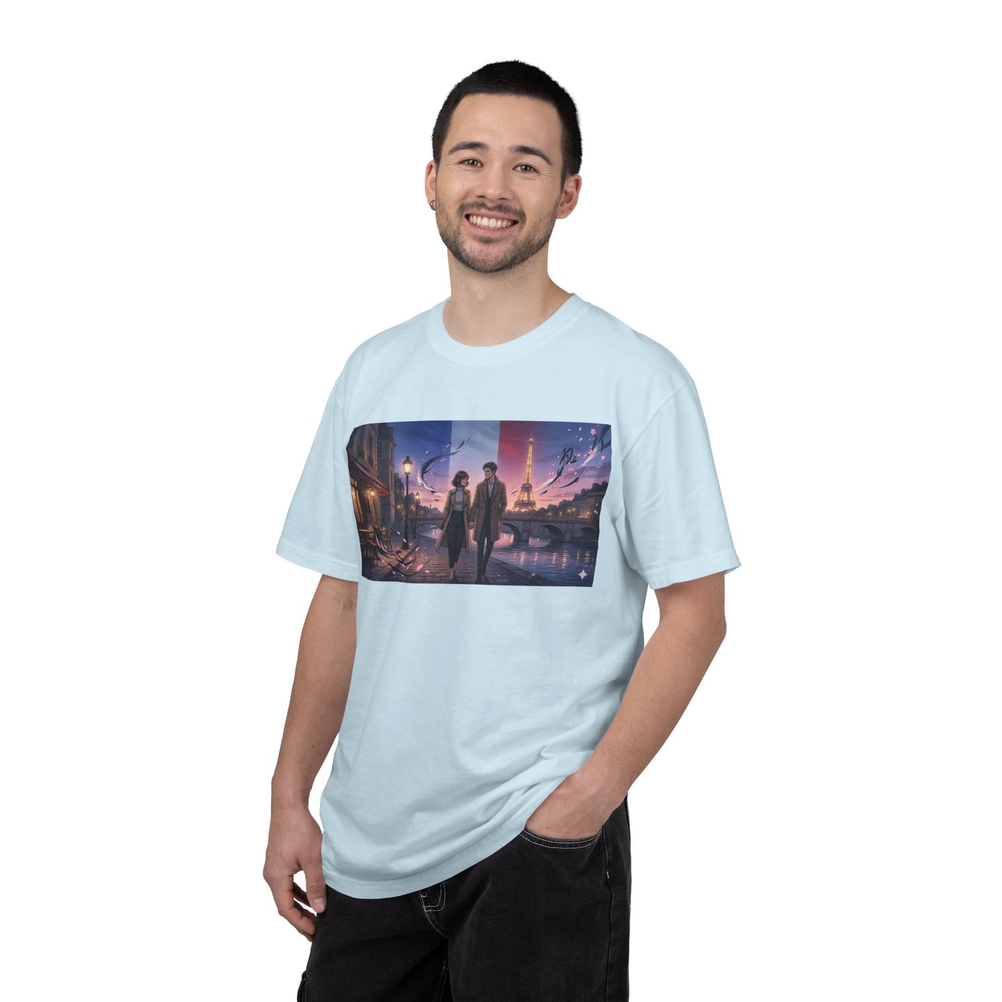 T-Shirt — Romantic City Night Stroll Illustration