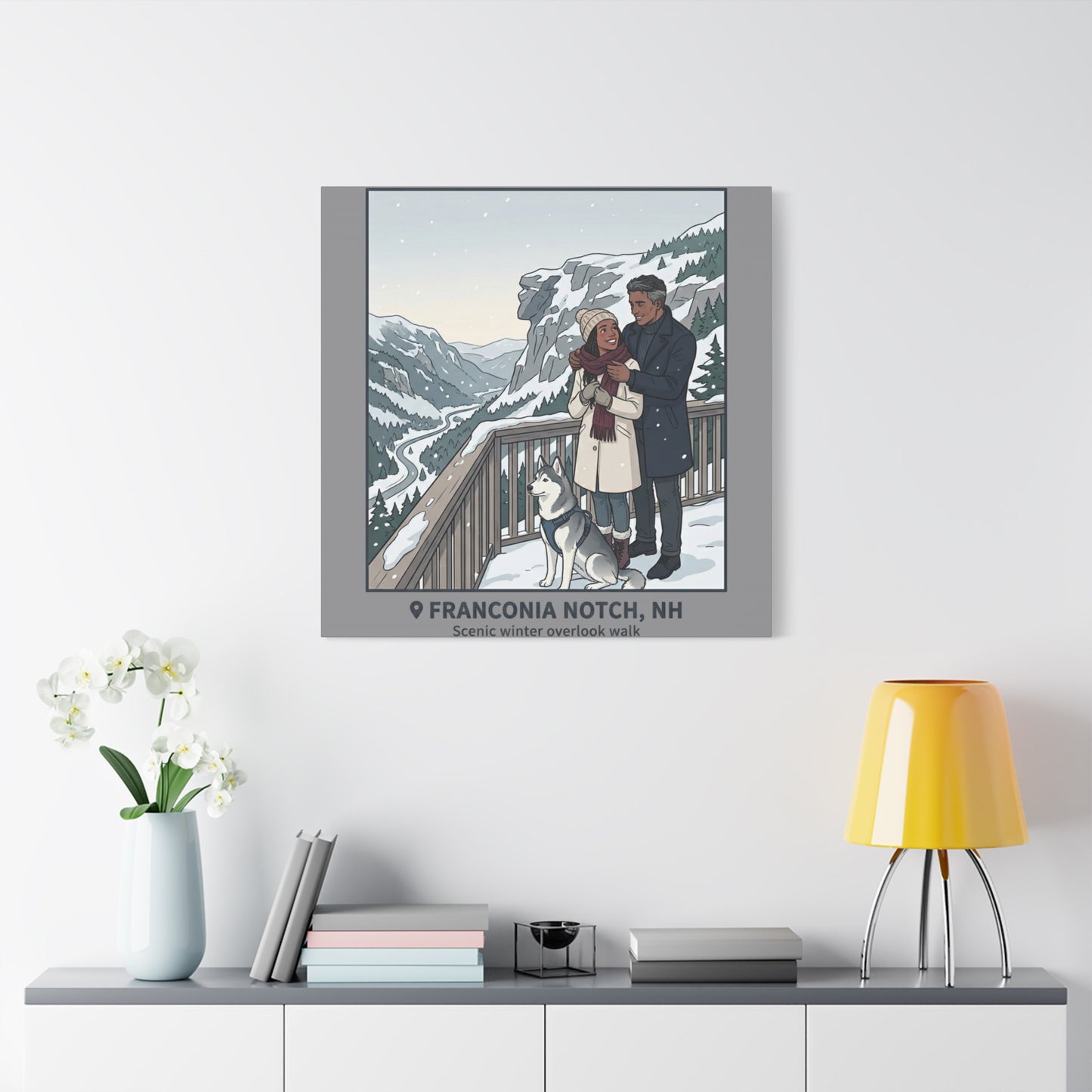 Franconia Notch Winter Couple Canvas Wall Art — Scenic New Hampshire Snowy Overlook Print
