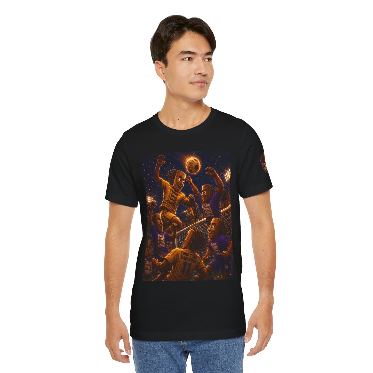 Tung Tung Tung Sahur Header Goal Soccer Action Graphic Tee — Team Court Night Design