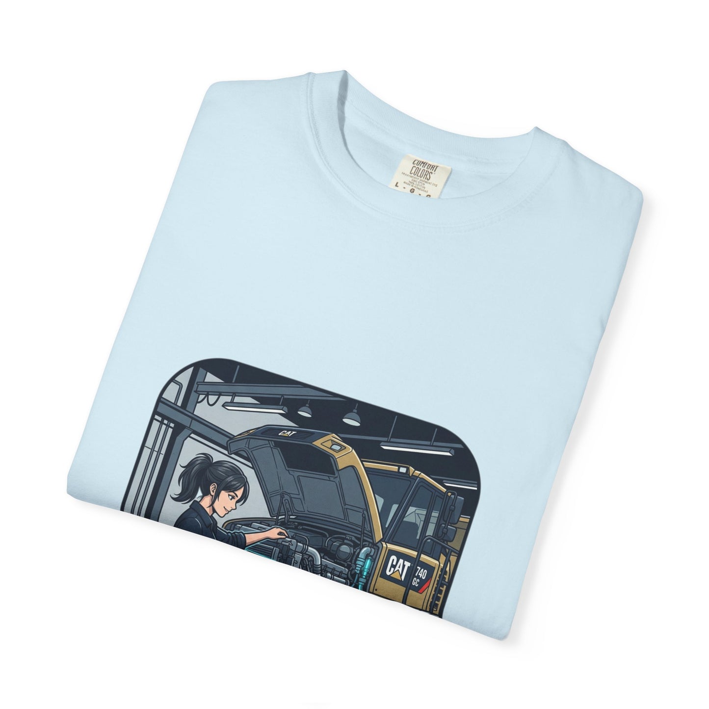 Mechanic Garage Scene T-Shirt — Vintage Truck Repair Illustration