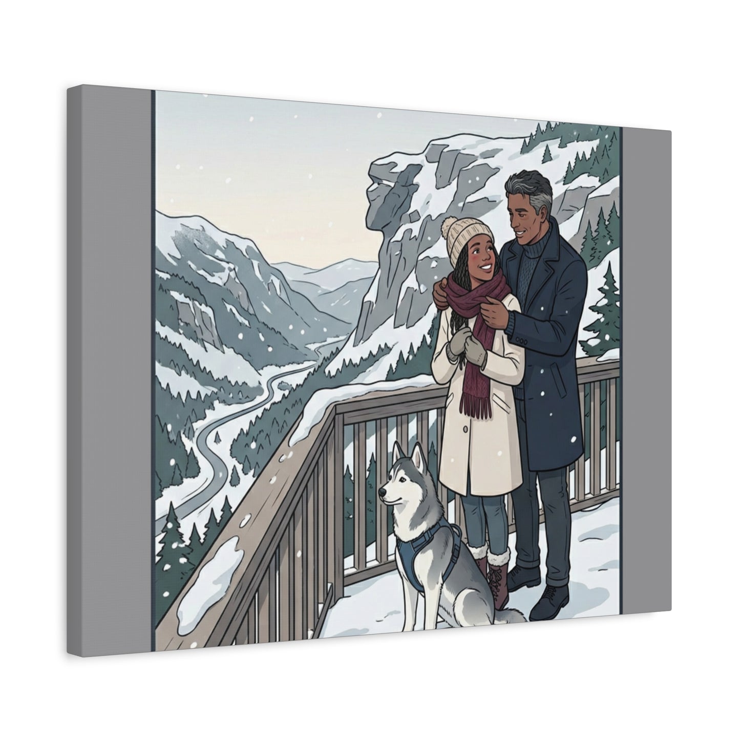 Franconia Notch Winter Couple Canvas Wall Art — Scenic New Hampshire Snowy Overlook Print