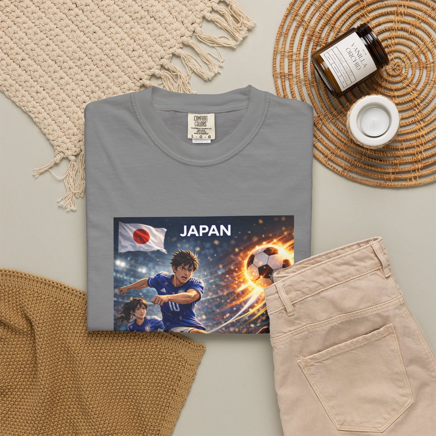 Japan Soccer Team Graphic T‑Shirt — Dynamic Football Players Design