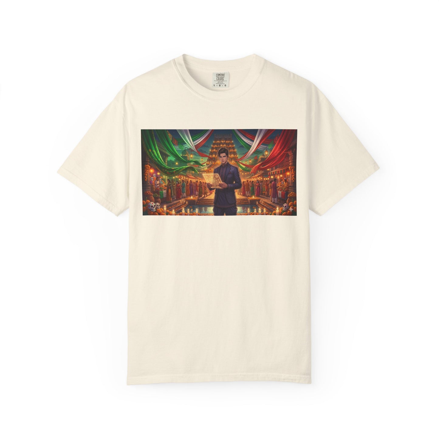 T-Shirt — Dragon Temple Night Scene Graphic Tee (Monk with Dragons)