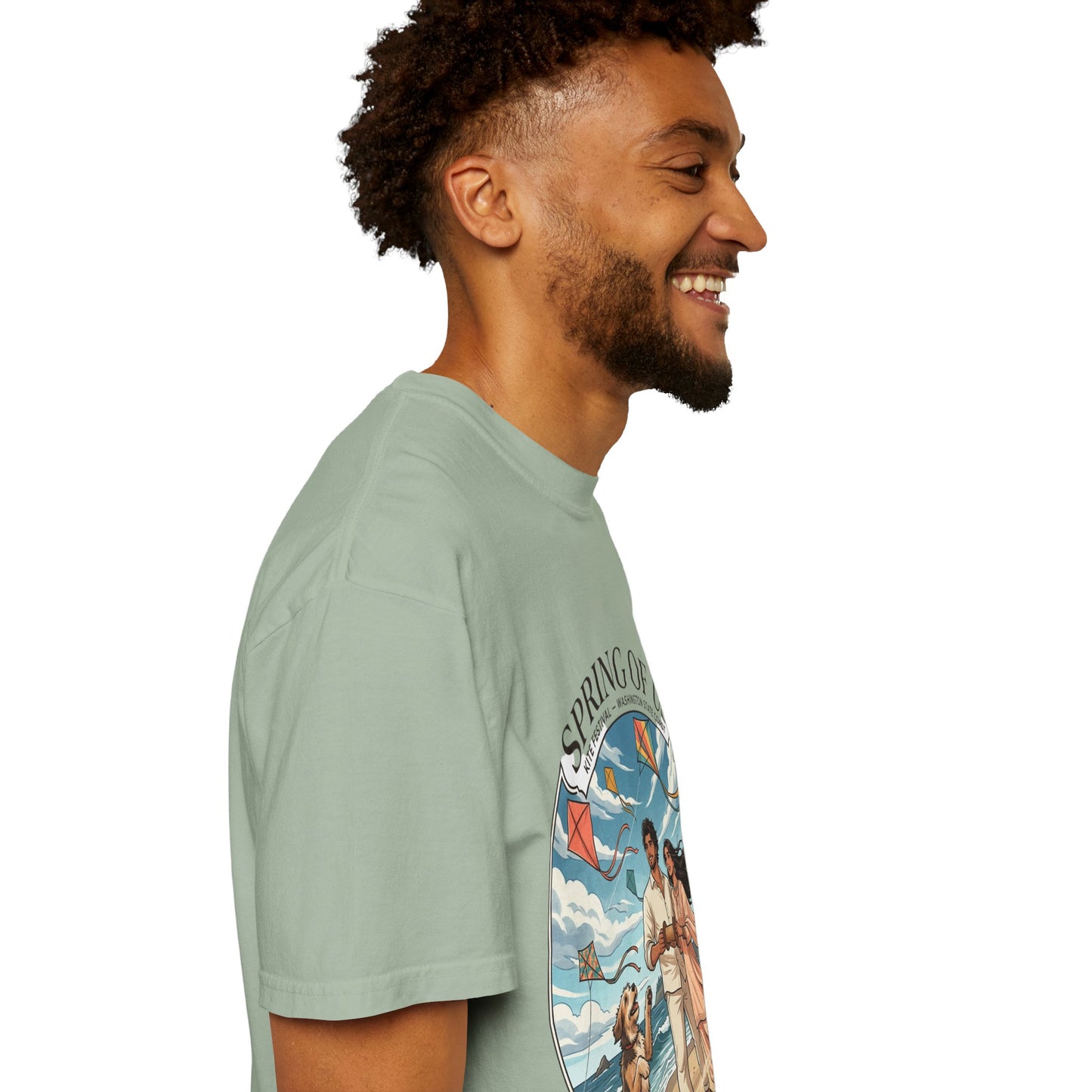 Spring of Us T-Shirt — Romantic Beach Couple Illustration with Dog