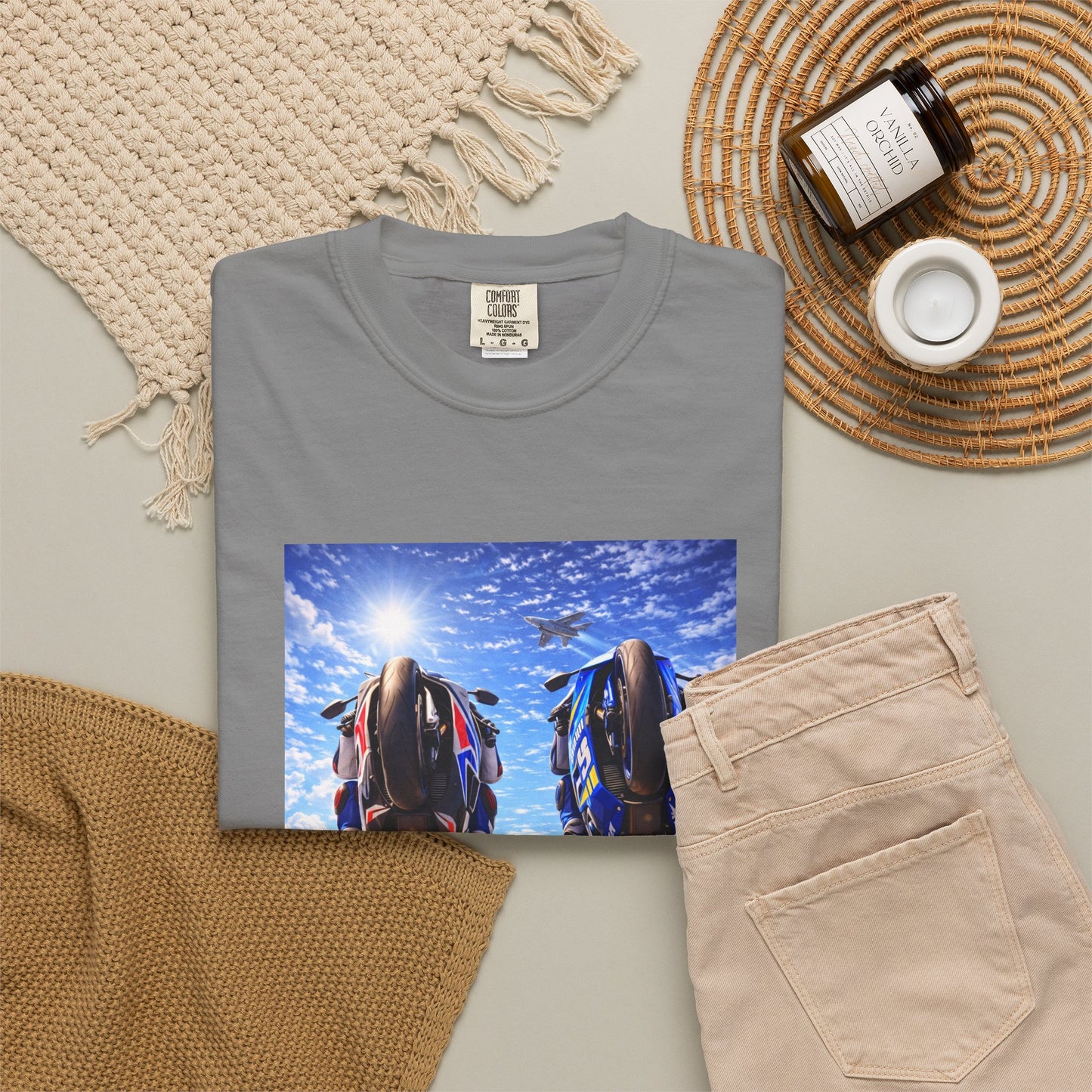 Motorcycle Sunset T-Shirt — Two Bikes Riding Into the Horizon