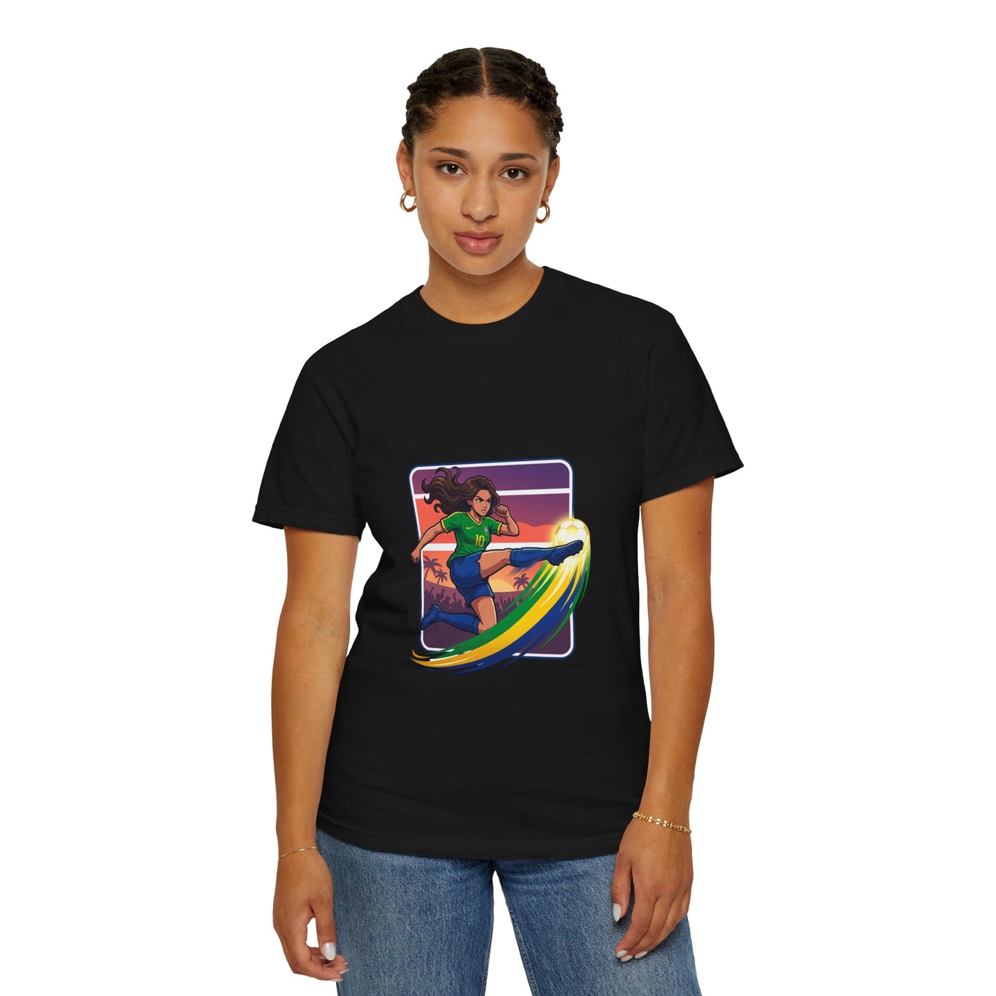 Surfing Sunset T-Shirt — Girl Surfer Rainbow Wave Graphic Tee