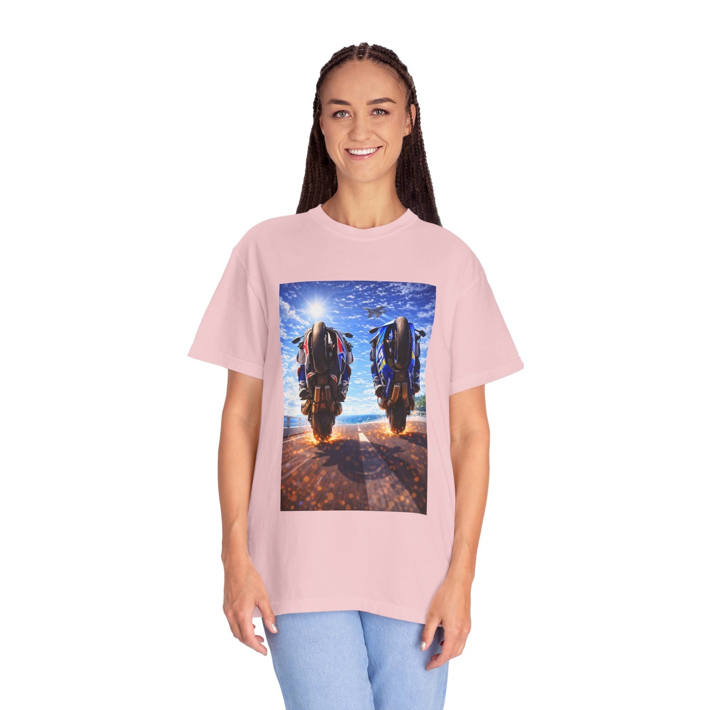 Motorcycle Sunset T-Shirt — Two Bikes Riding Into the Horizon