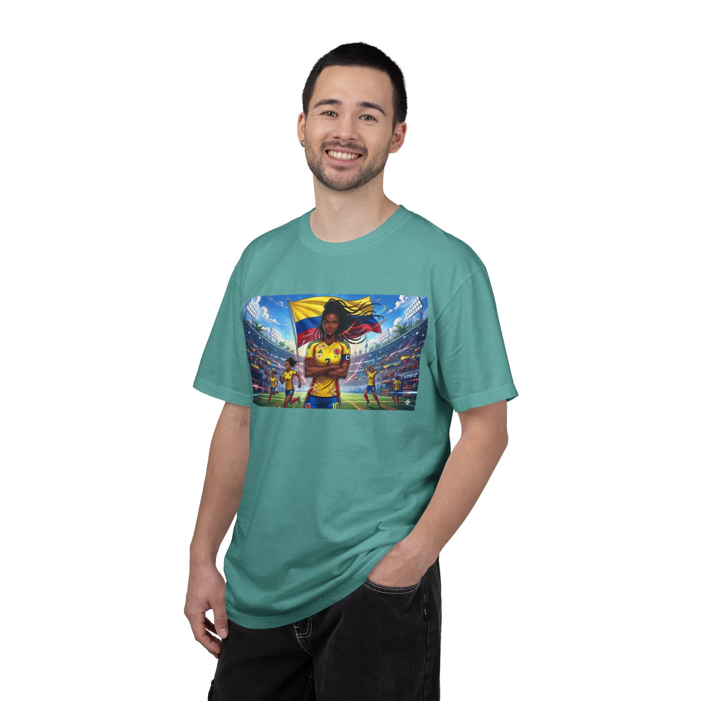 Soccer Champion Graphic T-Shirt — Woman Goalkeeper Stadium Art