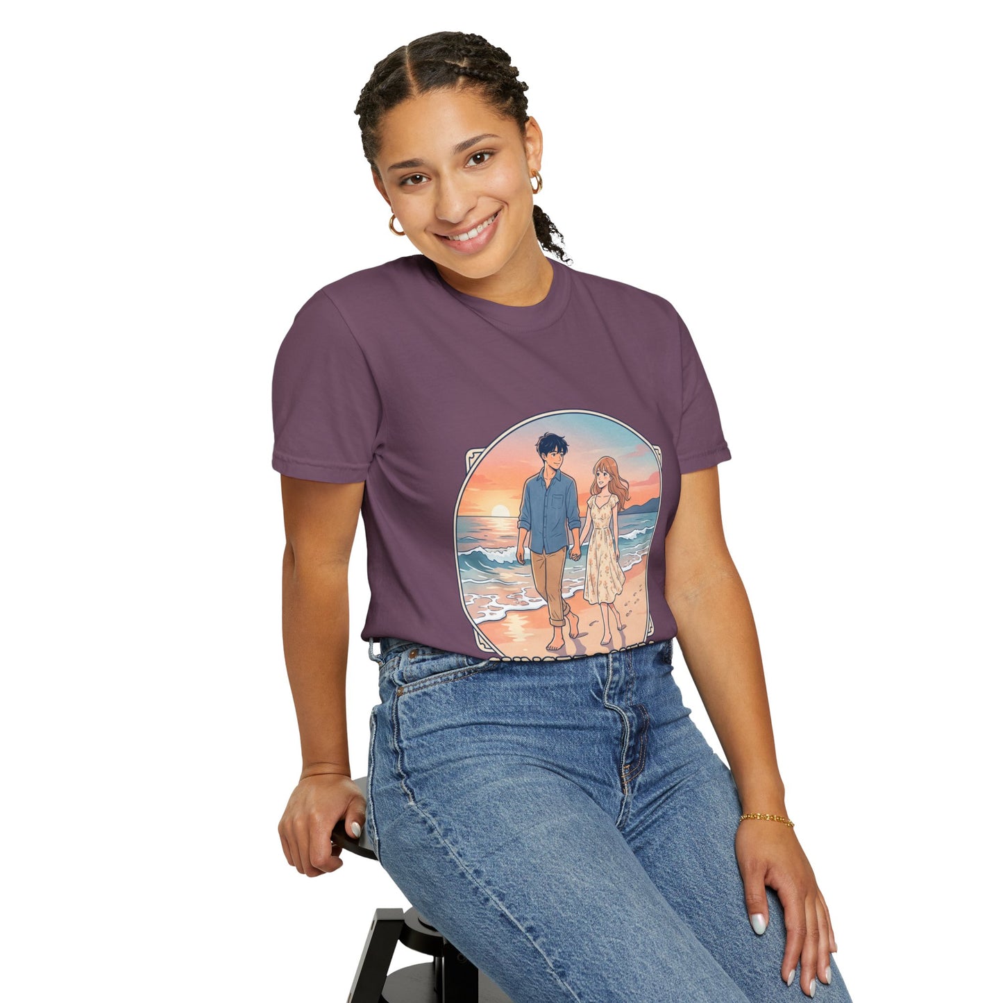 Sunset Lovers Beach T-Shirt — Romantic Couple Graphic Tee