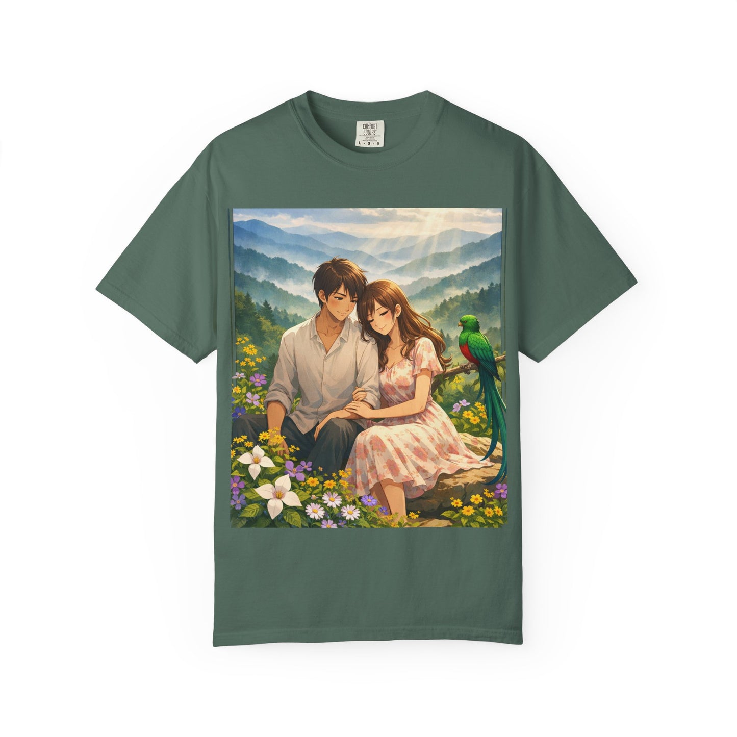 Romantic Anime Couple T-Shirt — Sunset Meadow Illustration