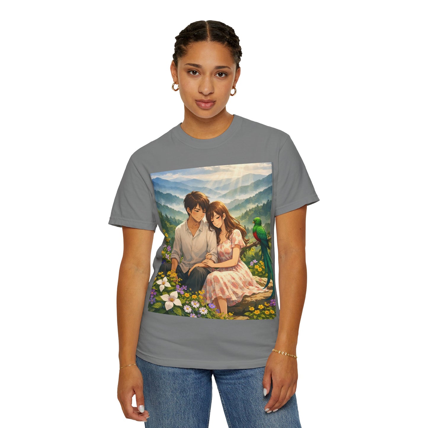 Romantic Anime Couple T-Shirt — Sunset Meadow Illustration