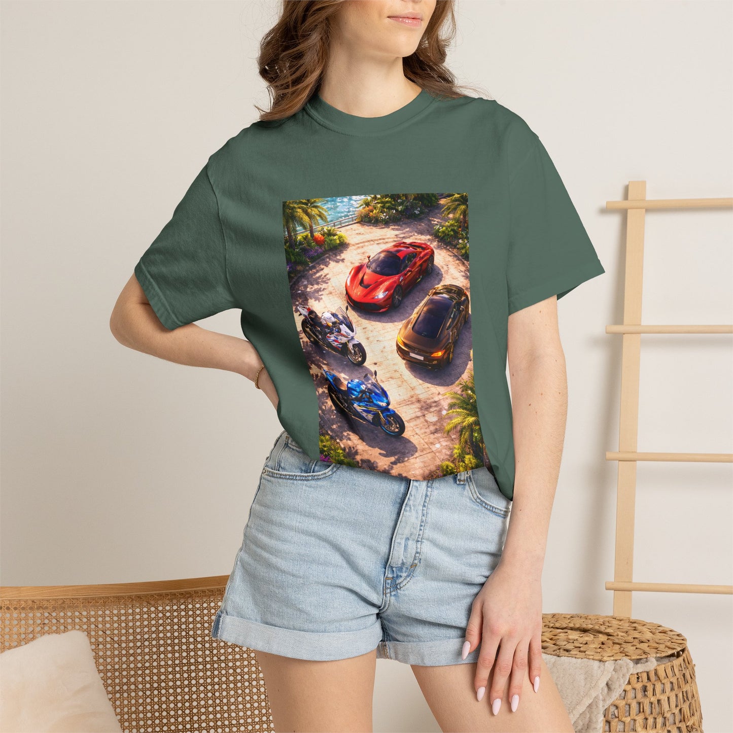 MULTI-VEHICLE - T-Shirt — Tropical Sports Cars & Motorbikes Print