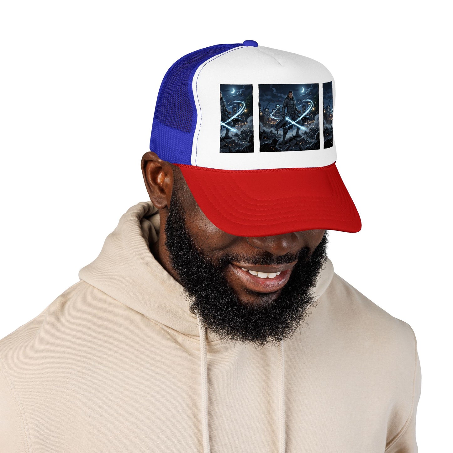 Trucker Hat — Neon Samurai Triptych Foam Trucker Cap