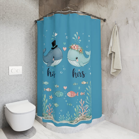 His & Hers Whale Shower Curtain – Cute Nautical Bathroom Decor for Couples