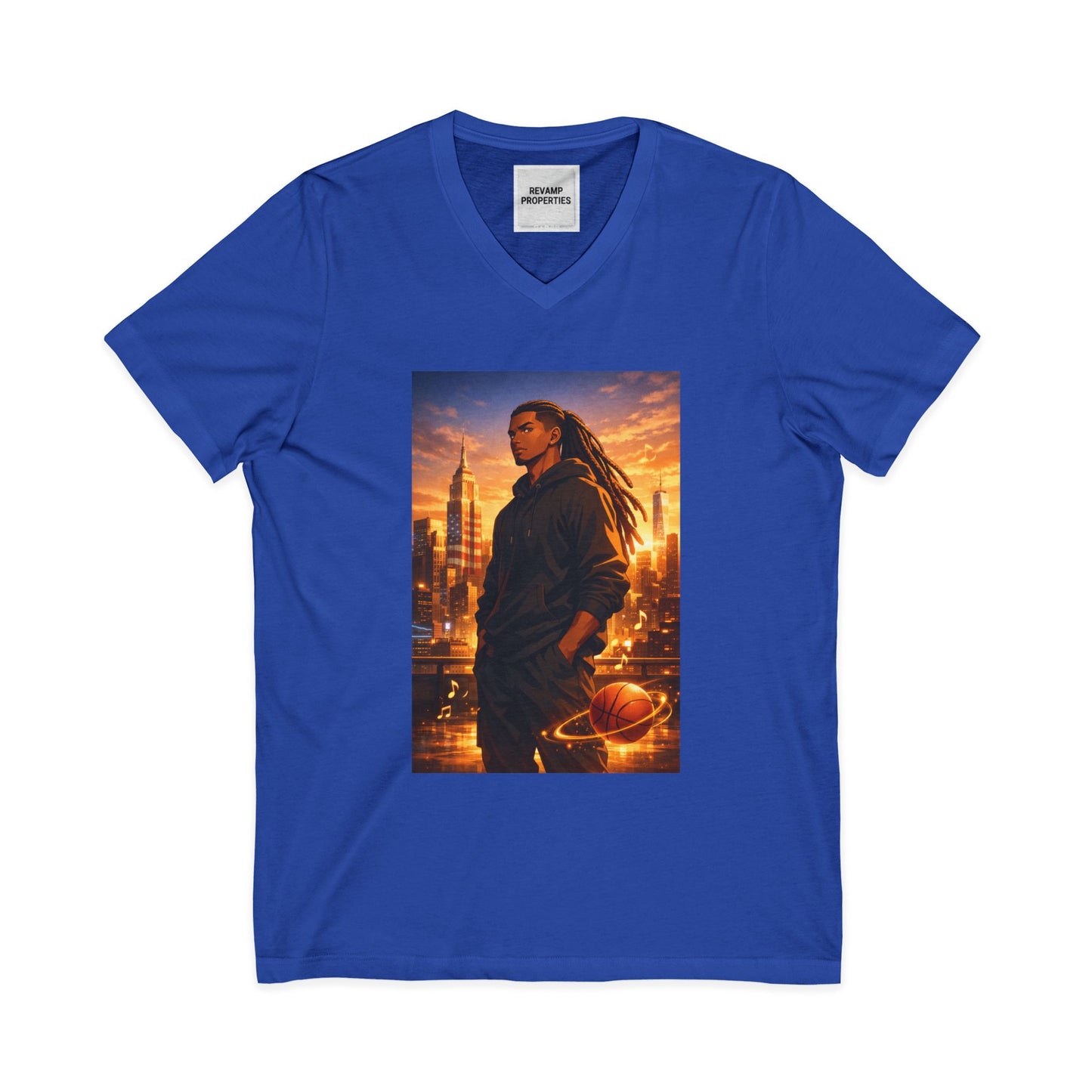 Dreadlocks Sunset Cityscape V-Neck Tee