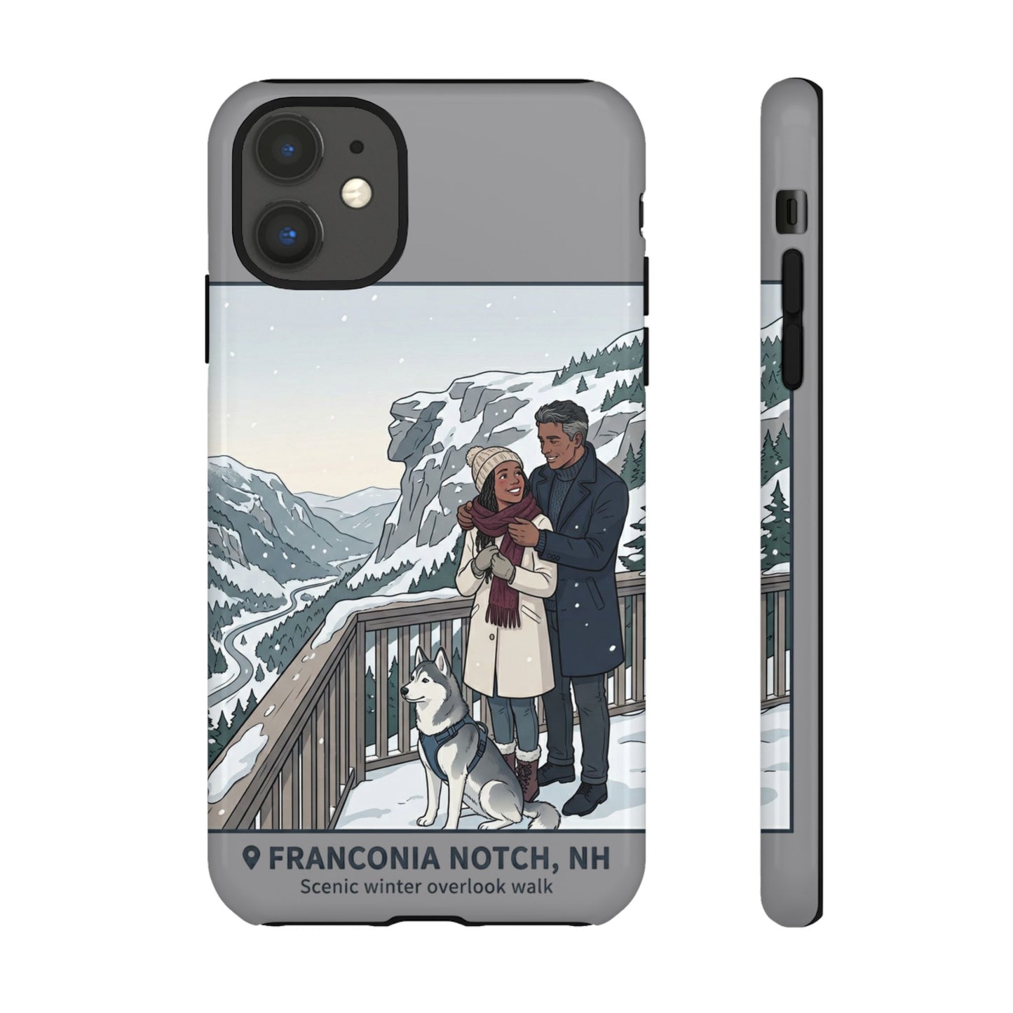 Winter Scenic Phone Case — Franconia Notch NH Couples & Husky Design
