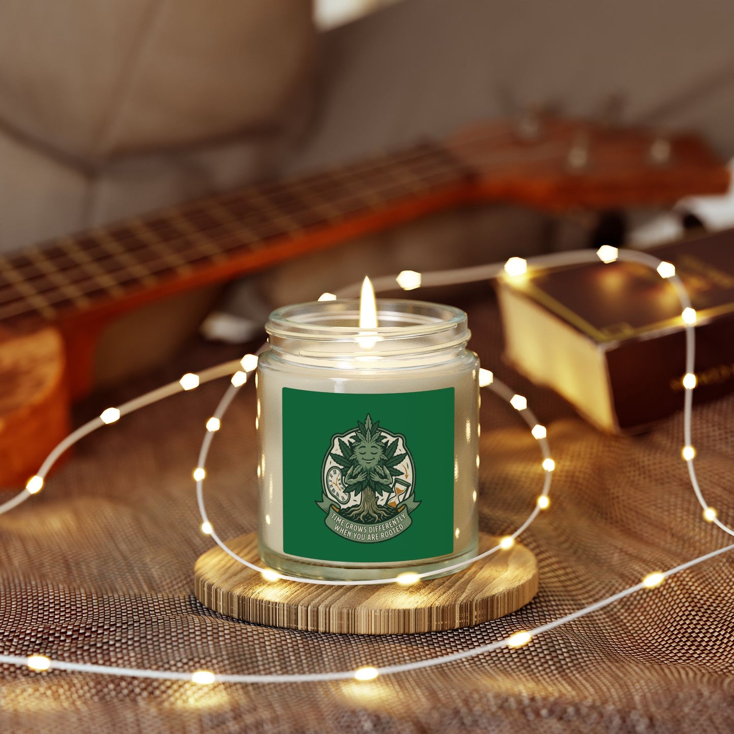 Coconut Apricot Scented Candle — Green Herbal Crest (4oz & 9oz)