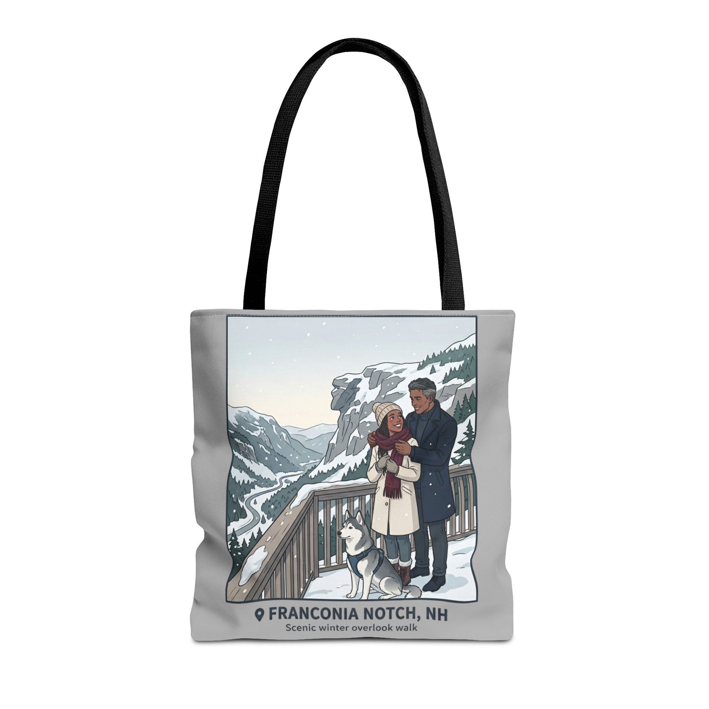 Franconia Notch Winter Couple Tote Bag — Scenic New Hampshire Snowy Overlook Tote