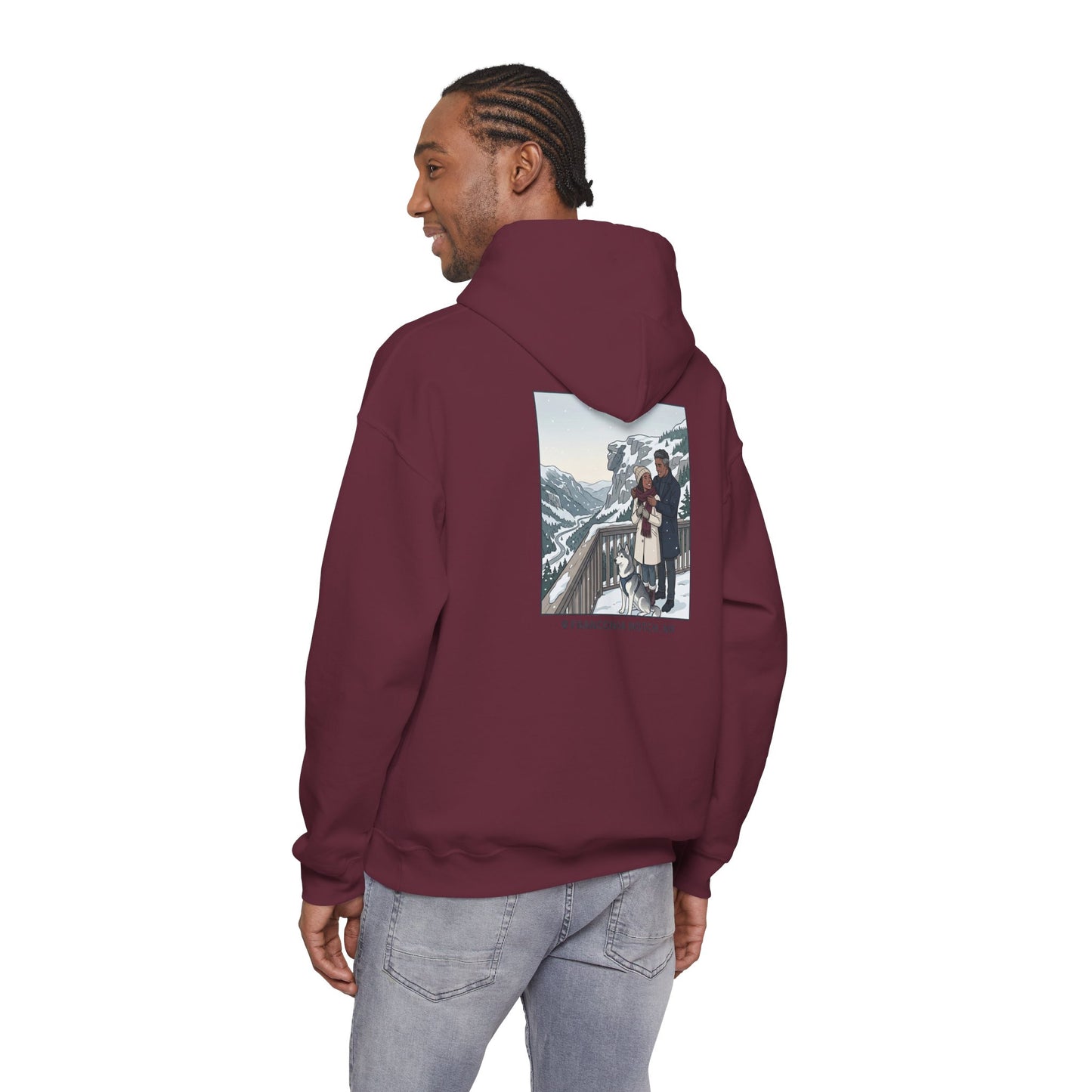 Winter Couple Photo Hoodie — Vintage Alps Travel Graphic Sweatshirt