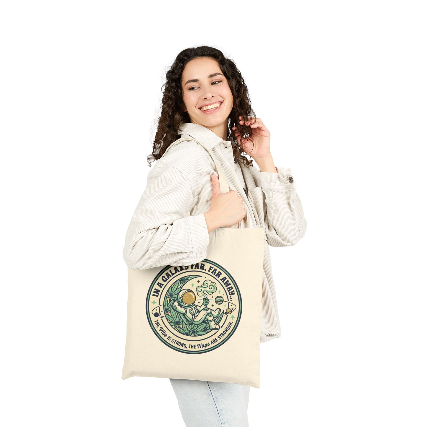 Canvas Tote Bag — 'In a Galaxy Far, Far Away' Cute Astronaut & Plant Illustration
