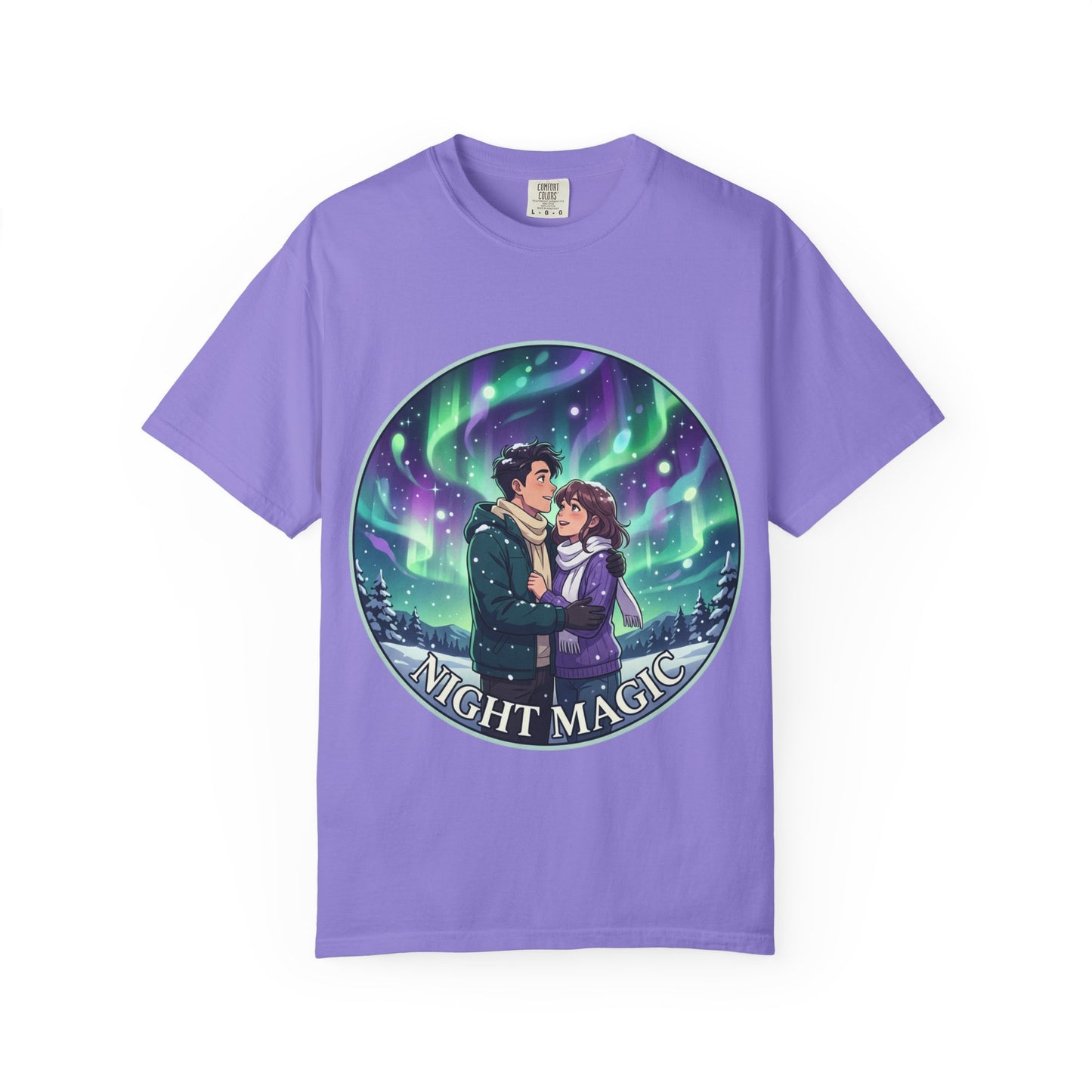 Night Magic T-Shirt — Northern Lights Couple Illustration