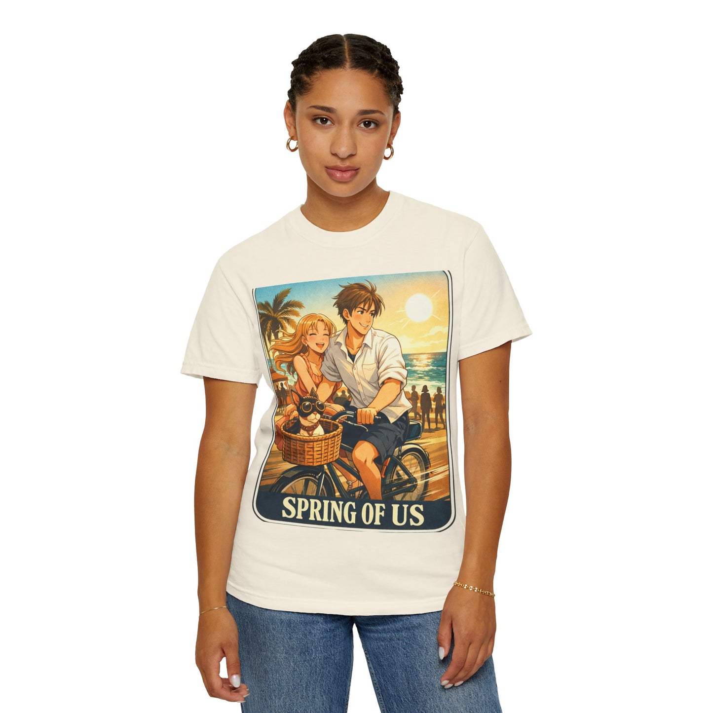 Spring of Us T-Shirt — Vintage Beach Couple Bicycle Design
