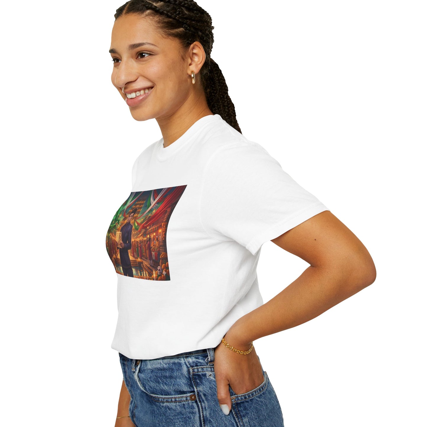 T-Shirt — Dragon Temple Night Scene Graphic Tee (Monk with Dragons)