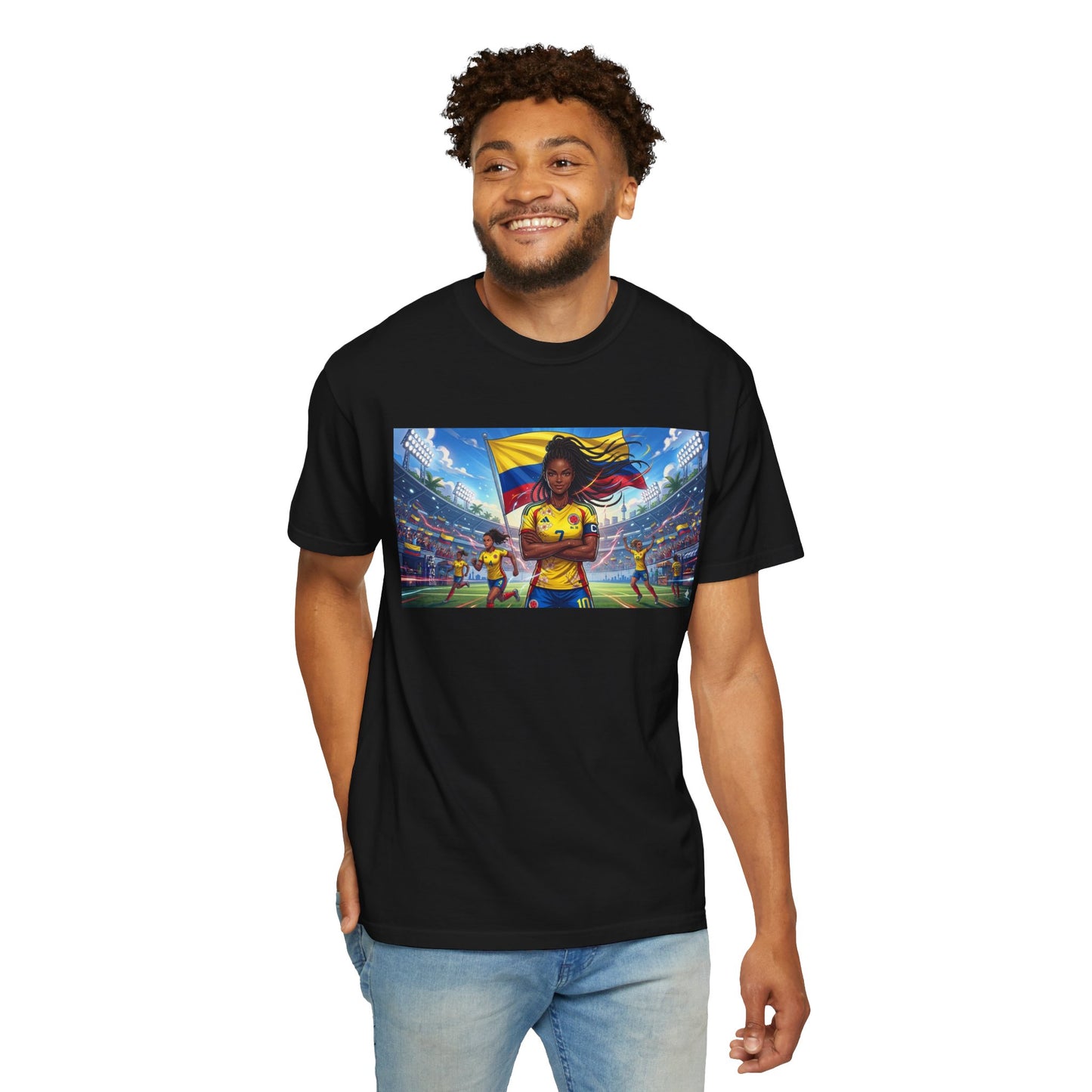 Soccer Champion Graphic T-Shirt — Woman Goalkeeper Stadium Art