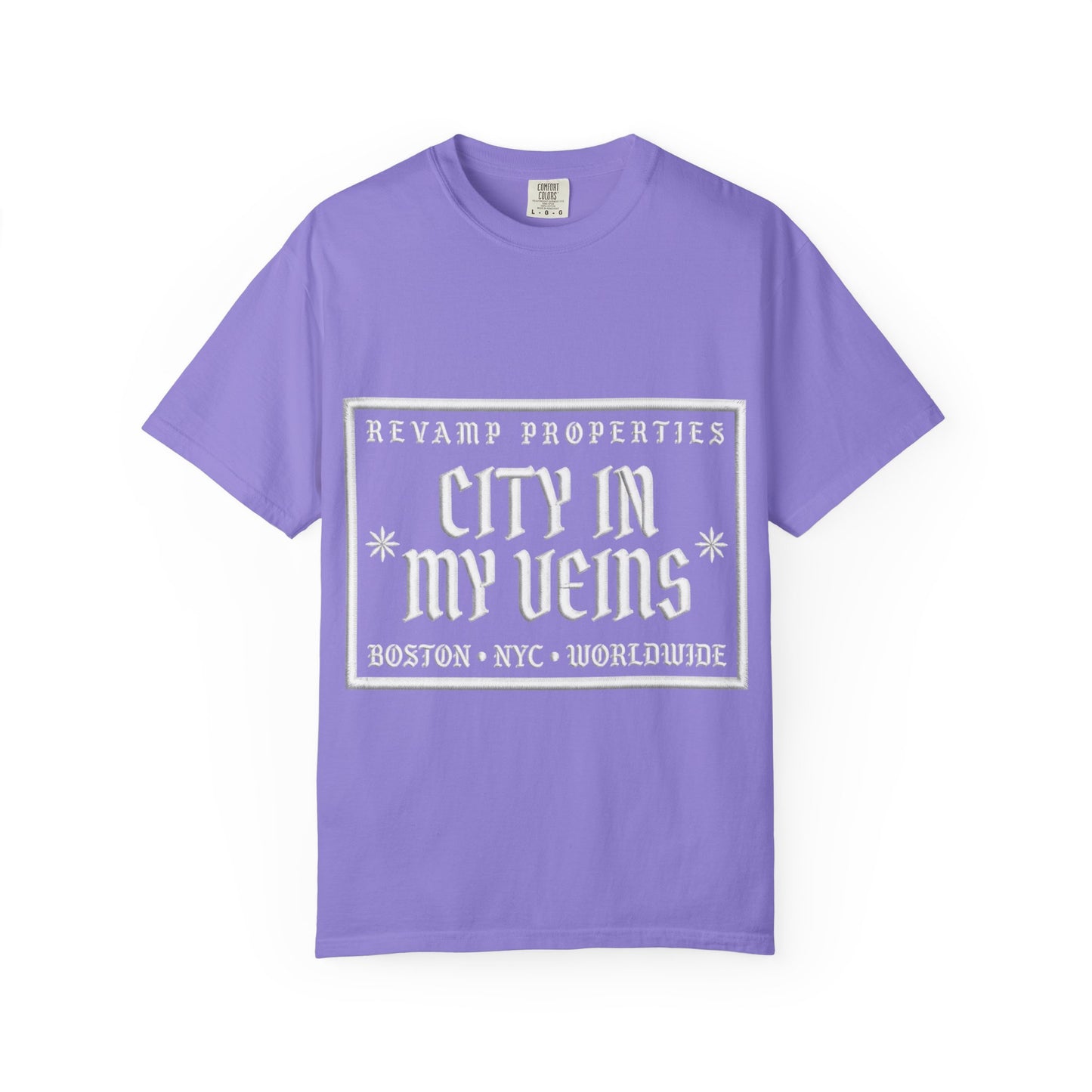 City In My Veins T‑Shirt — Vintage Cityscape Tee (Boston • NYC • Manchester)